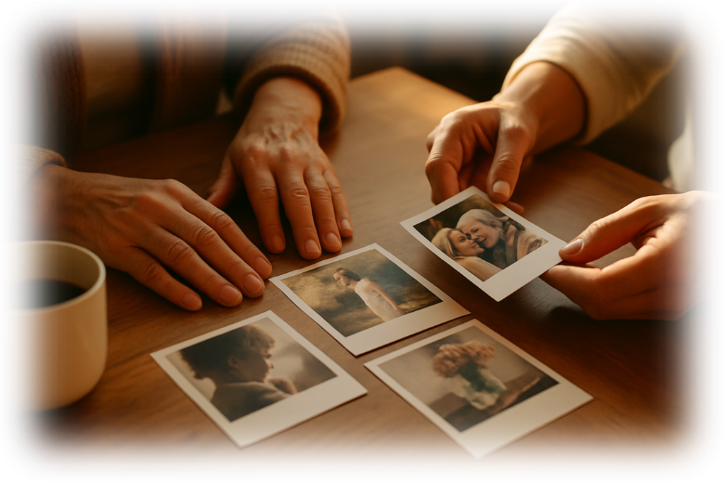 Persoonlijke uitvaartfotomontage met foto’s van overleden dierbare, zorgvuldig samengesteld en ondersteund door muziek.