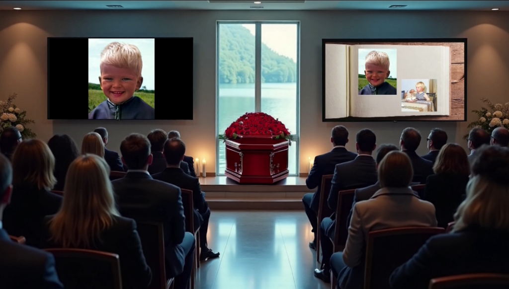 Persoonlijke uitvaartfotomontage met foto’s van overleden dierbare, zorgvuldig samengesteld en ondersteund door muziek.