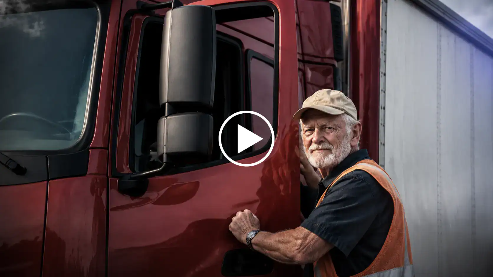 Man die een vrachtwagen bestuurt voor uitvaartfotomontage.
