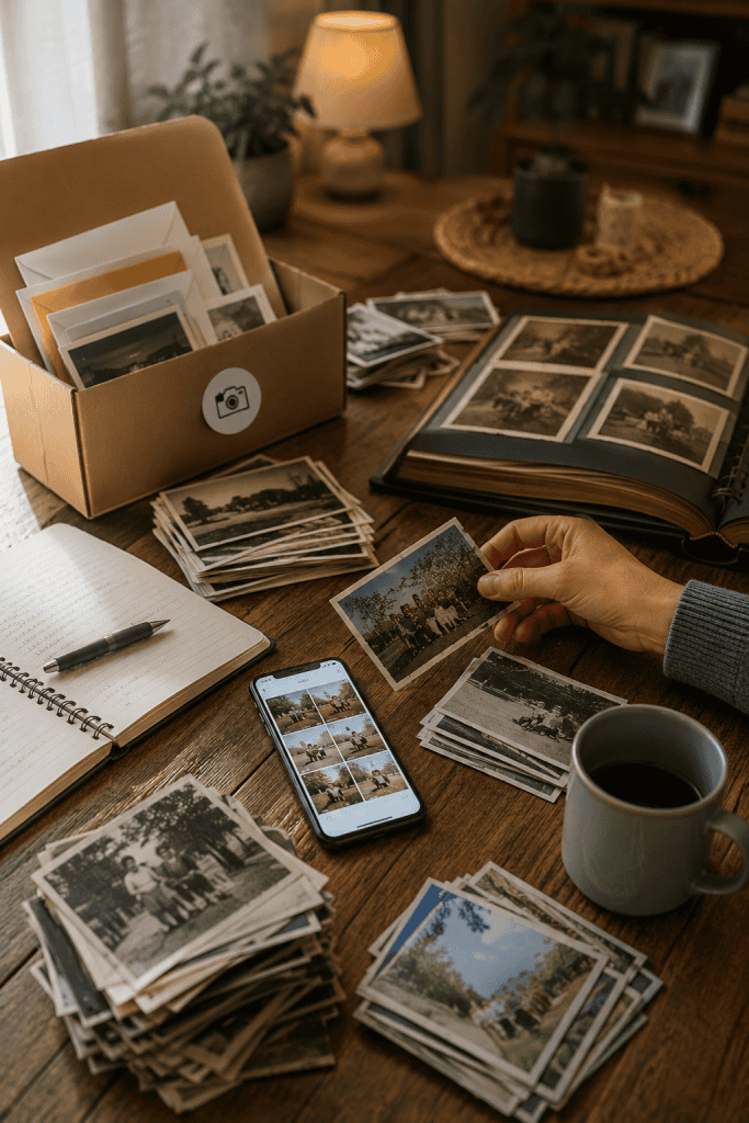 Foto's van familie verzamelen voor een uitvaart - oude foto's en digitale herinneringen bijeenbrengen
