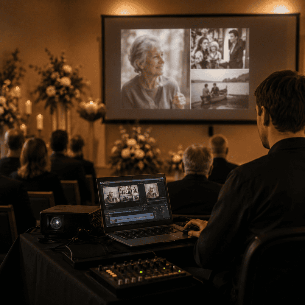 Audiovisuele ondersteuning tijdens een uitvaart met professionele beeld- en geluidsvoorzieningen